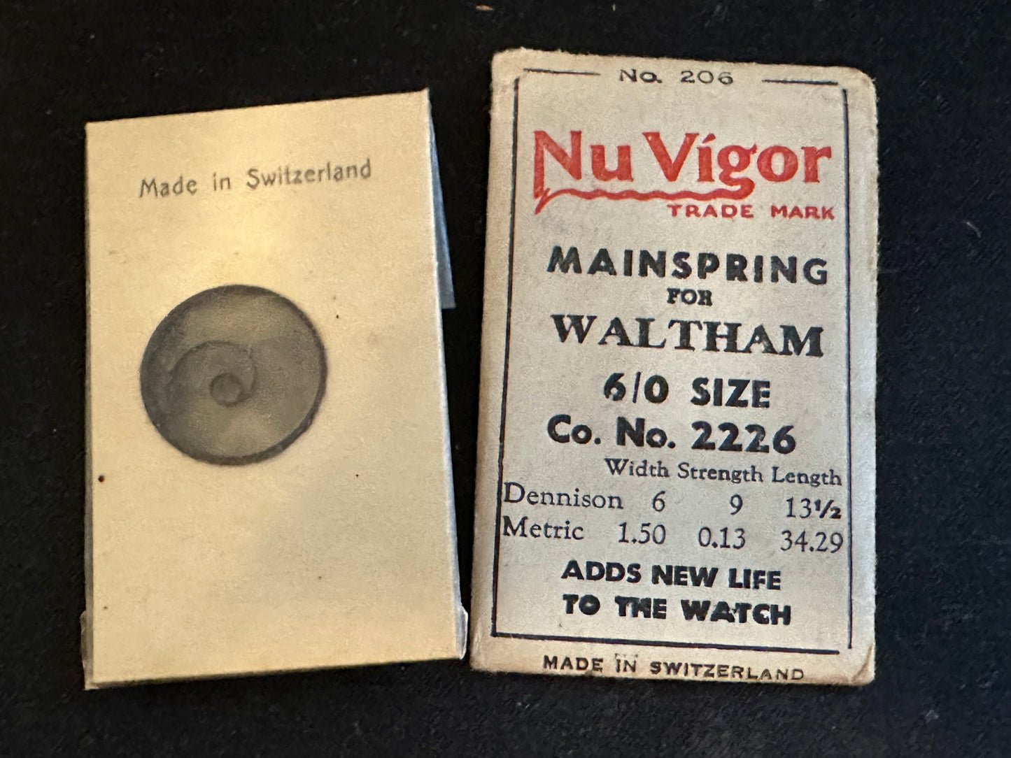 NuVigor Mainspring #206 for Waltham 6/0s Model 1898 No. 2226 - Steel