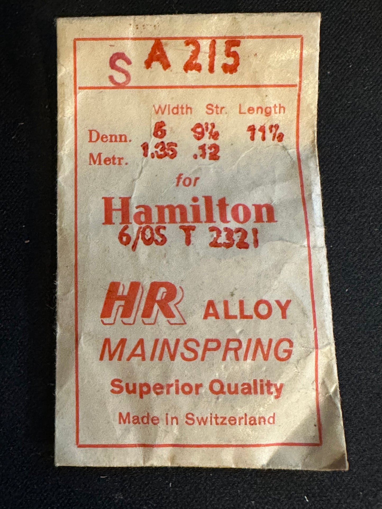 HR Mainspring SA215 for 6/0 Hamilton No. 2321 / 2521 / 718201 / 718202 - Alloy