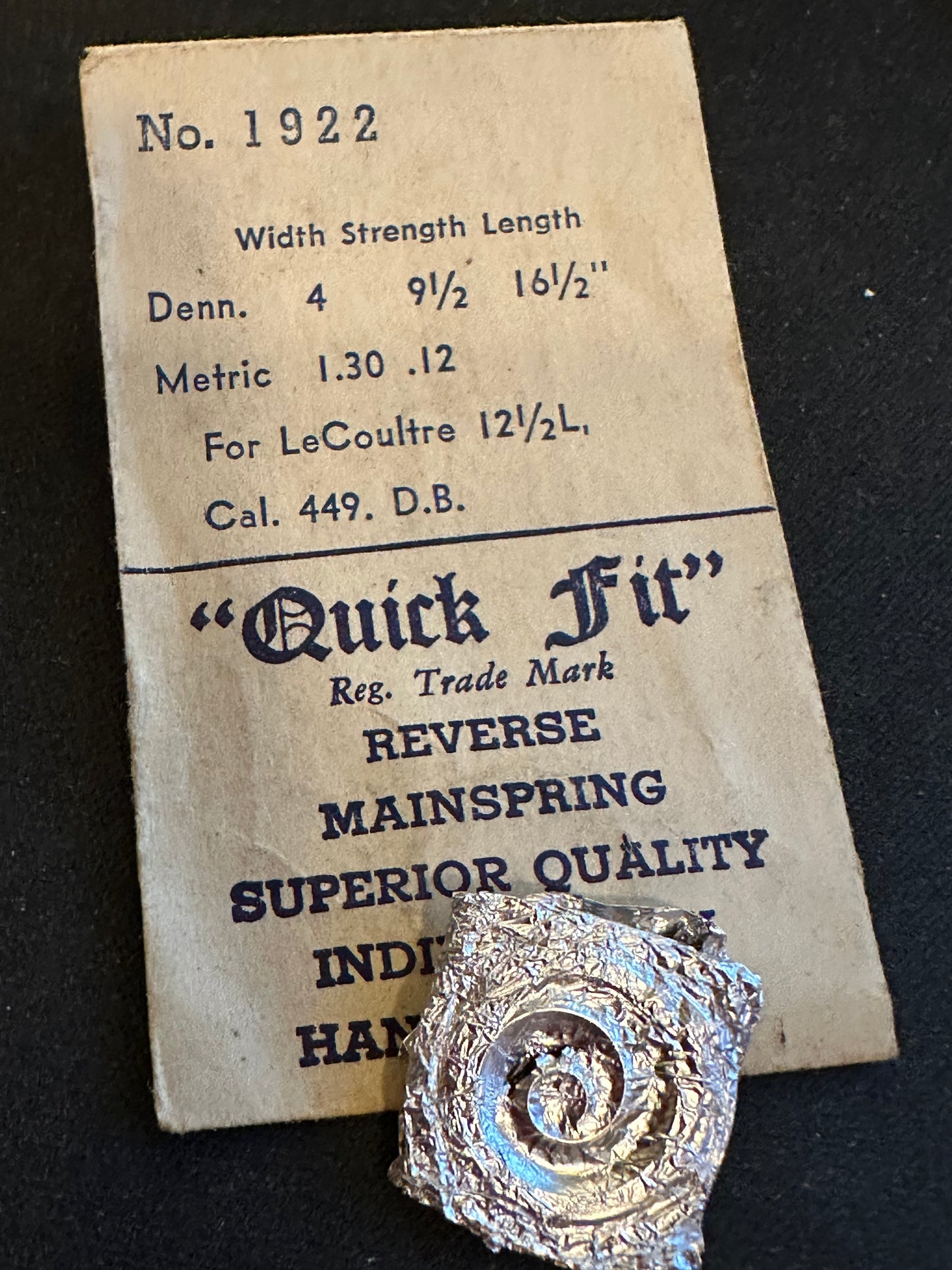 Quick Fit Mainspring #1922 for LeCoultre Caliber 449, 450, 468A - Steel