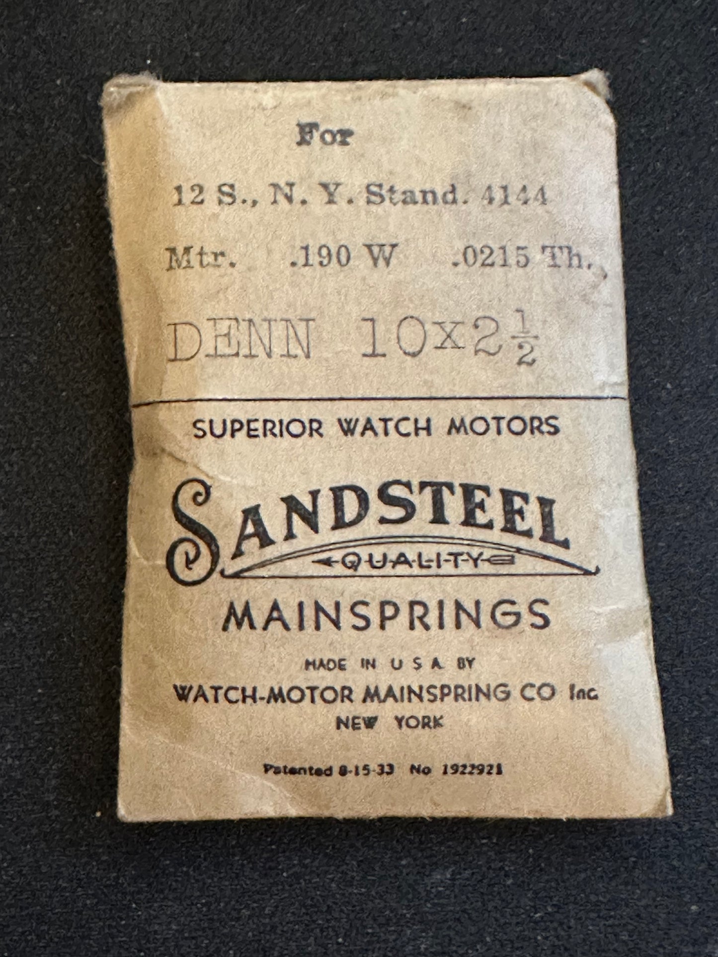 Sandsteel Mainspring for 12s N.Y. Standard No. 4144 - Steel