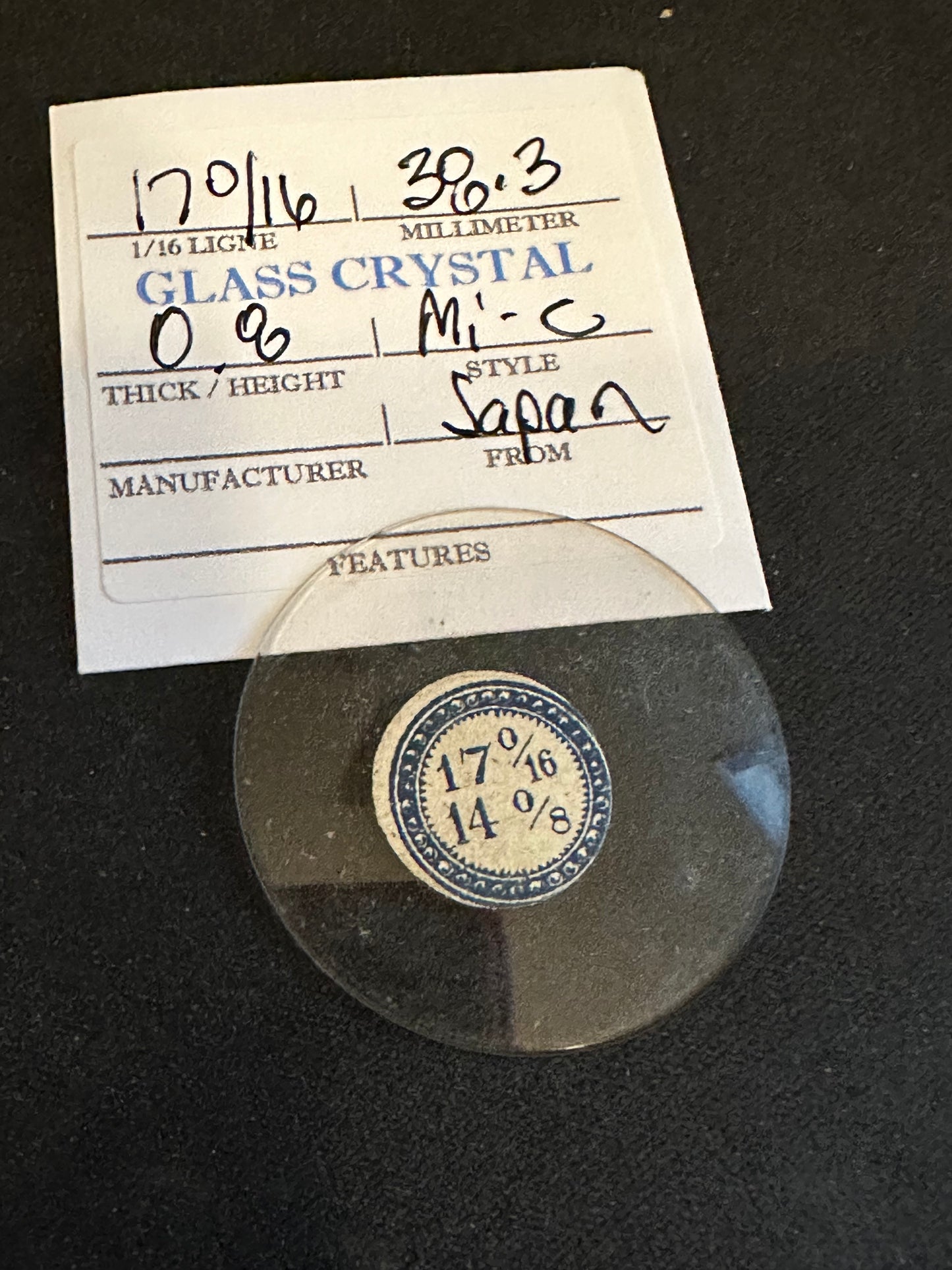 Vintage Beveled Glass Pocket Watch Crystal 17-0/16 (~38.3mm) - NOS