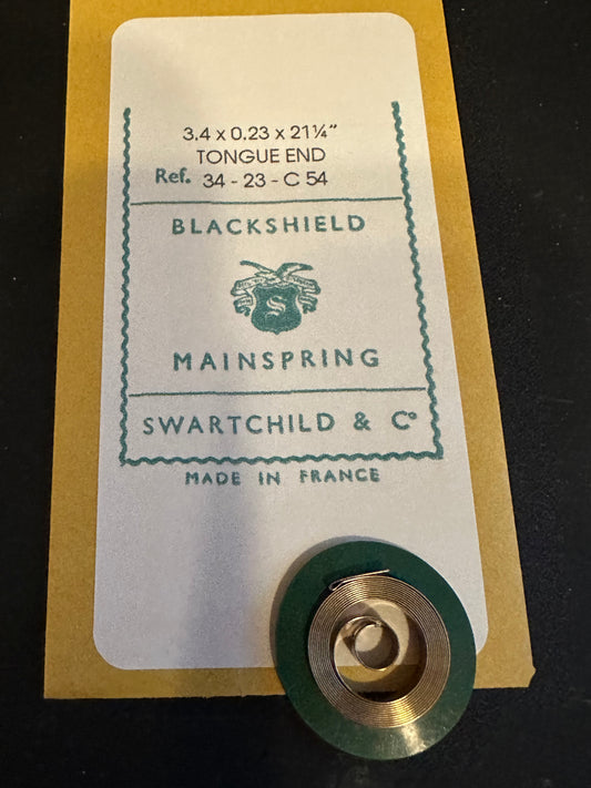 Swartchild Black Shield Clock Mainspring 3.4 x .23 mm x 21¼" Ref 34-23 C 54