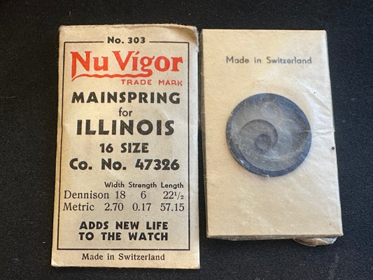 NuVigor Mainspring #303 for Illinois 16s Factory No. 47326 - Steel