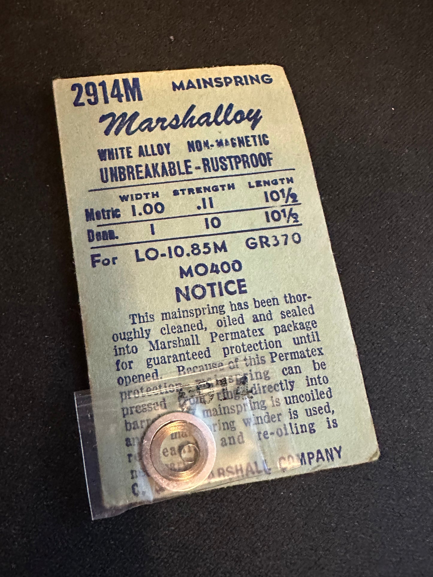 Marco Marshalloy Mainspring 2914M for Longines 10.85M, Gruen 370, Movado 400 - Alloy