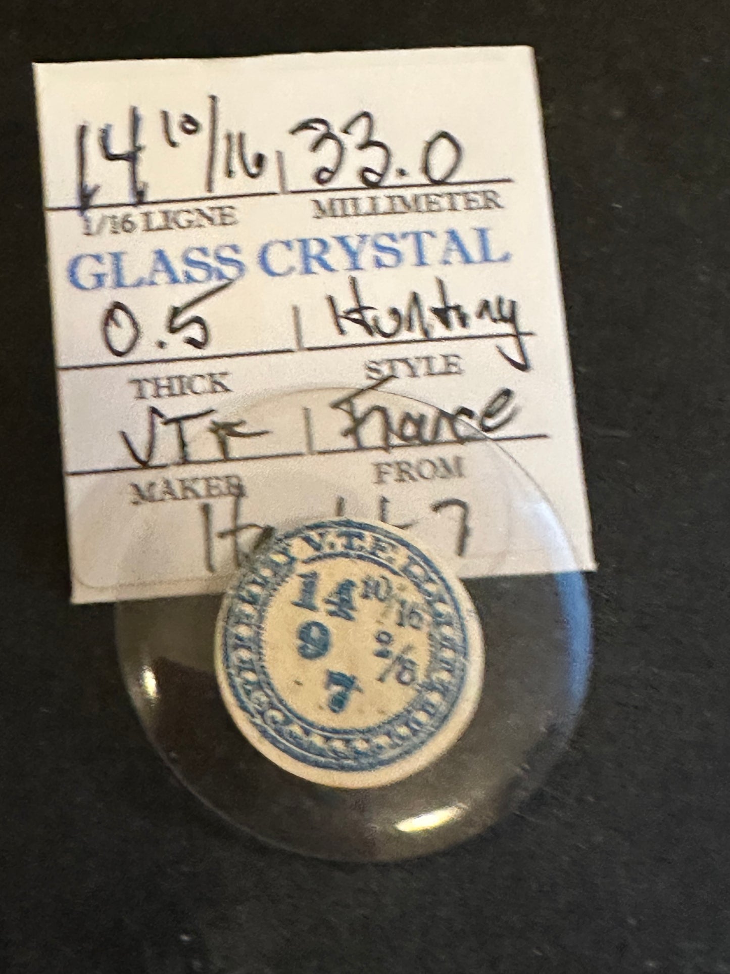 VTF Vintage Glass Hunting Case Watch Crystal 14-10/16 (~33.0mm) - NOS