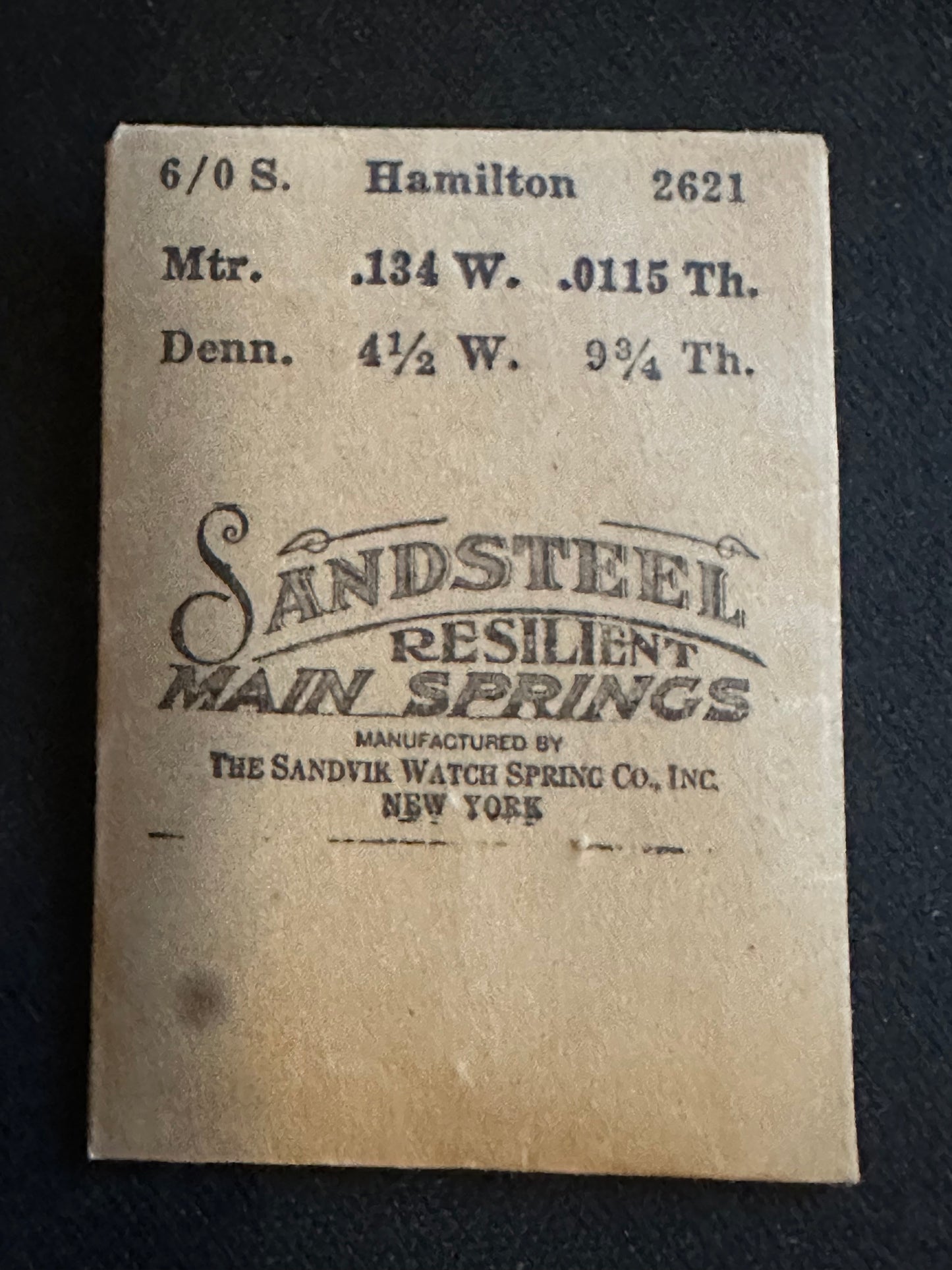 Sandsteel Mainspring for Hamilton 6/0s Factory No. 2621- Steel