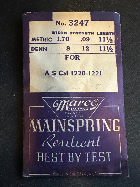 Marco Mainspring #3247 for AS caliber 1220, 1221, 1298, GP 13, 14 - Steel