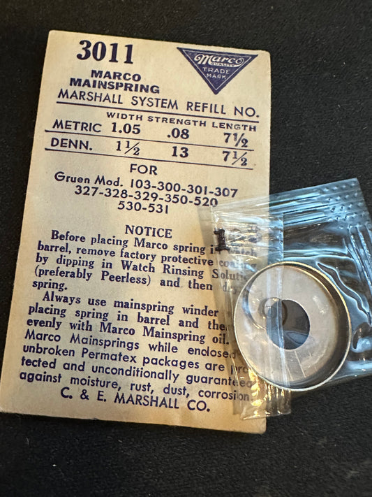 Marco Mainspring 3011 for Gruen 300, 301, 307, 327, 328, 329, 350, etc. - Steel