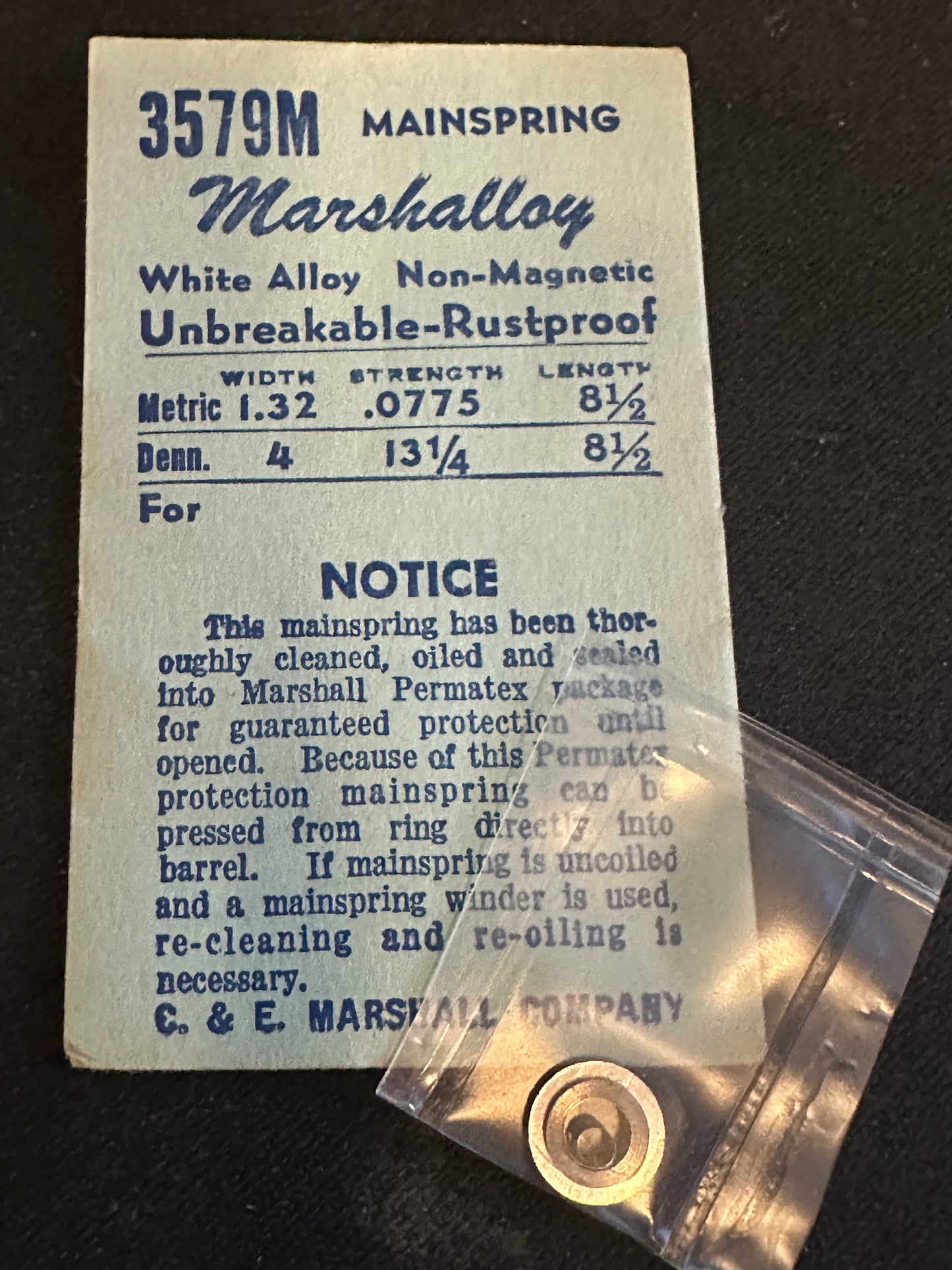 Marco Marshalloy Mainspring 3579M for AS 1138, 1161, ETA 1070, 1170, 2365, Record 102 - Alloy