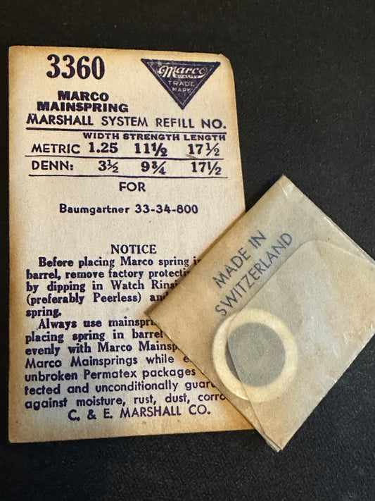 Marco Mainspring #3360 for Baumgartner caliber 33, 34, 800 - Steel