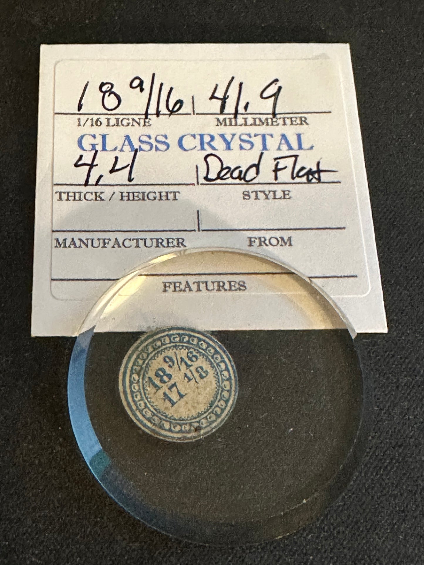 Vintage FLAT Glass Pocket Watch Crystal 18-9/16 (~41.9mm) - NOS