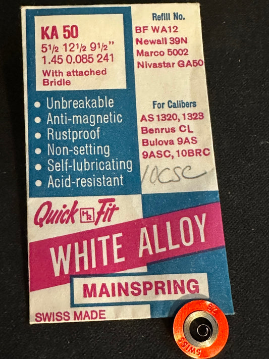 HR Quick Fit Mainspring KA50 for AS 1320, 1323, Bulova 9AS, 9ASC, 10BRC - Alloy