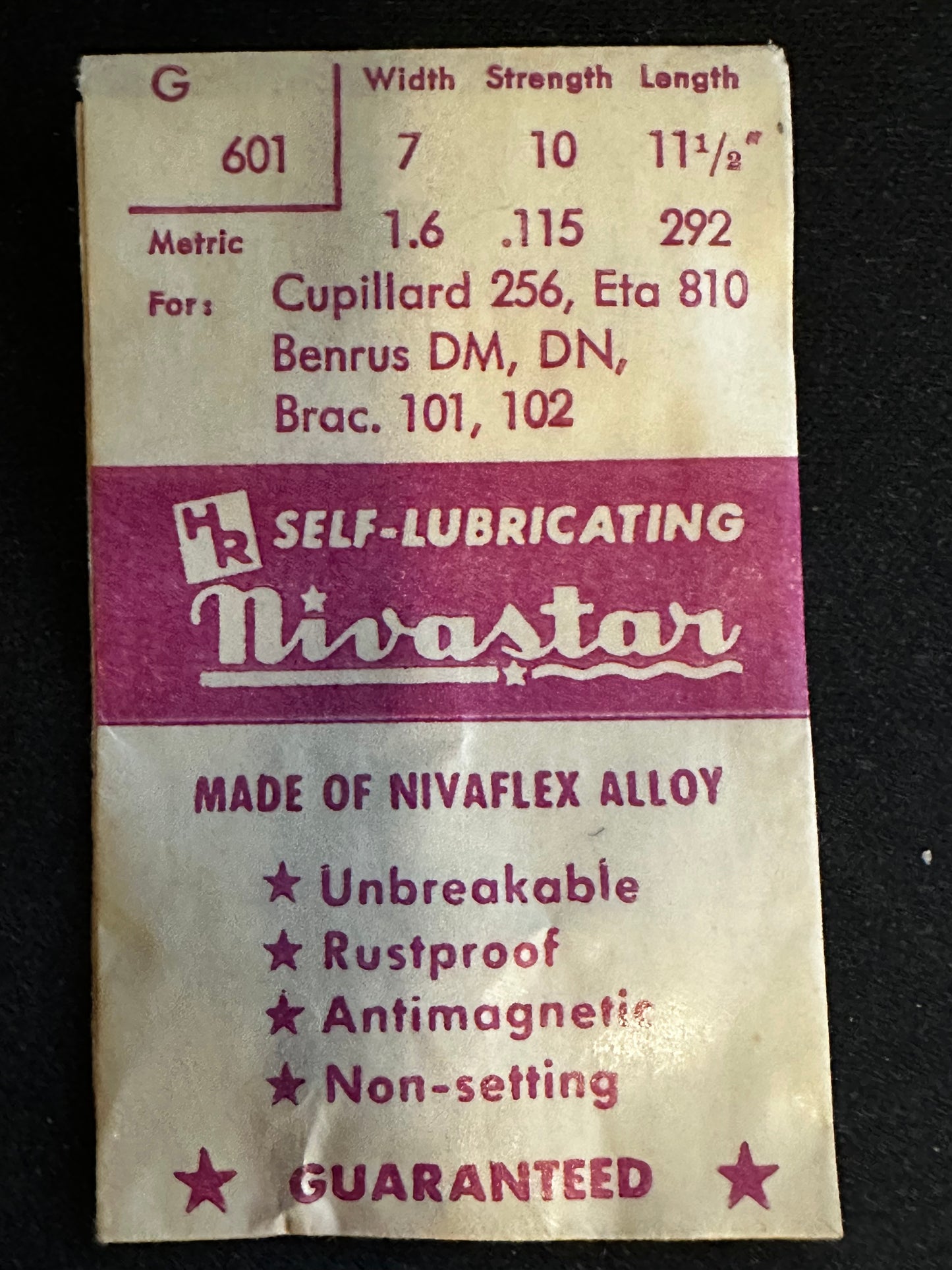 HR Nivastar Mainspring G601 for ETA 810, Benrus DM, Brac 101, 102 - Alloy