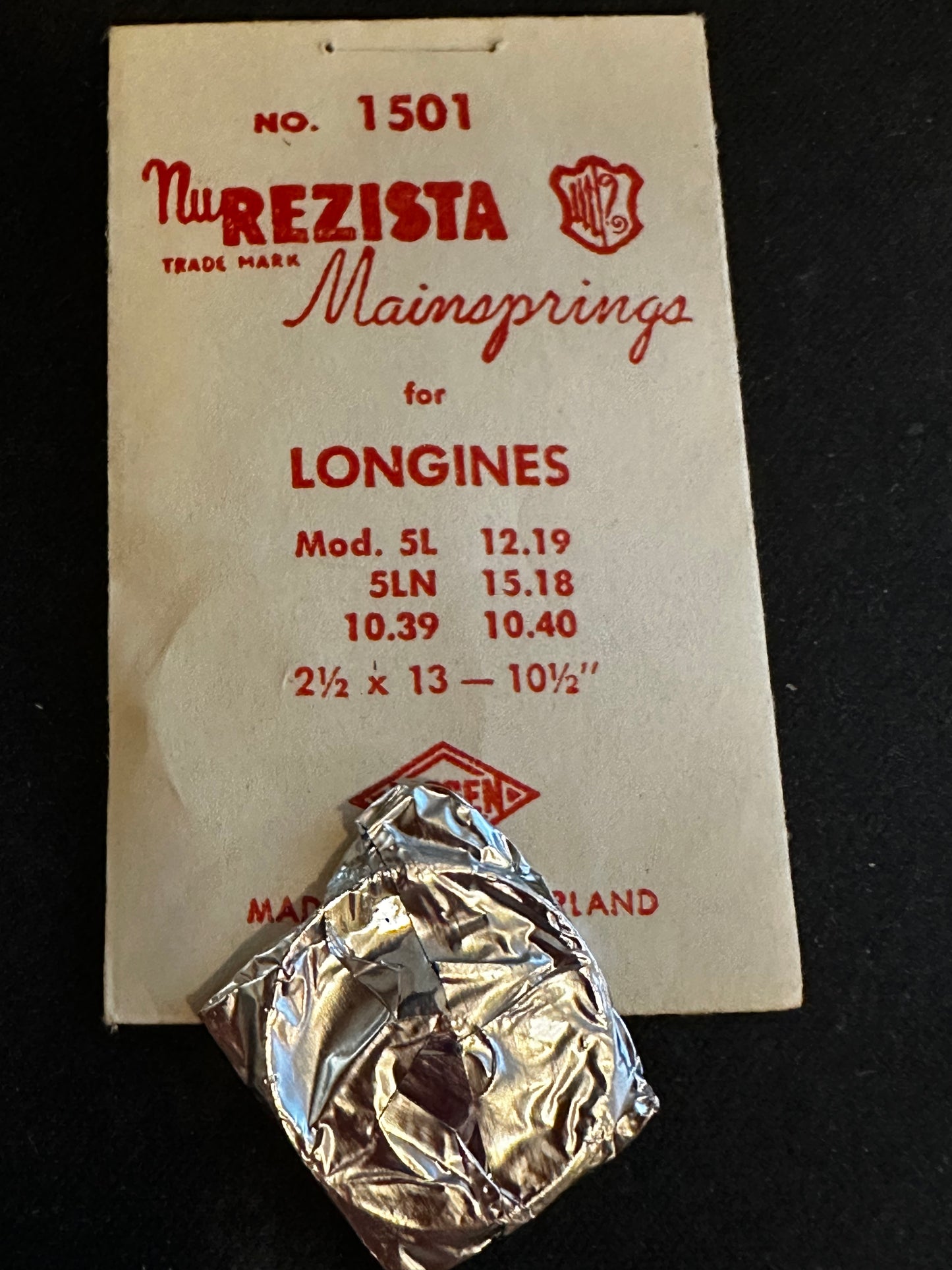 NuREZISTA Mainspring #1501 for Longines caliber 5L, 5LN, 12.19, 15.18, 10.39, 10.40 - Steel