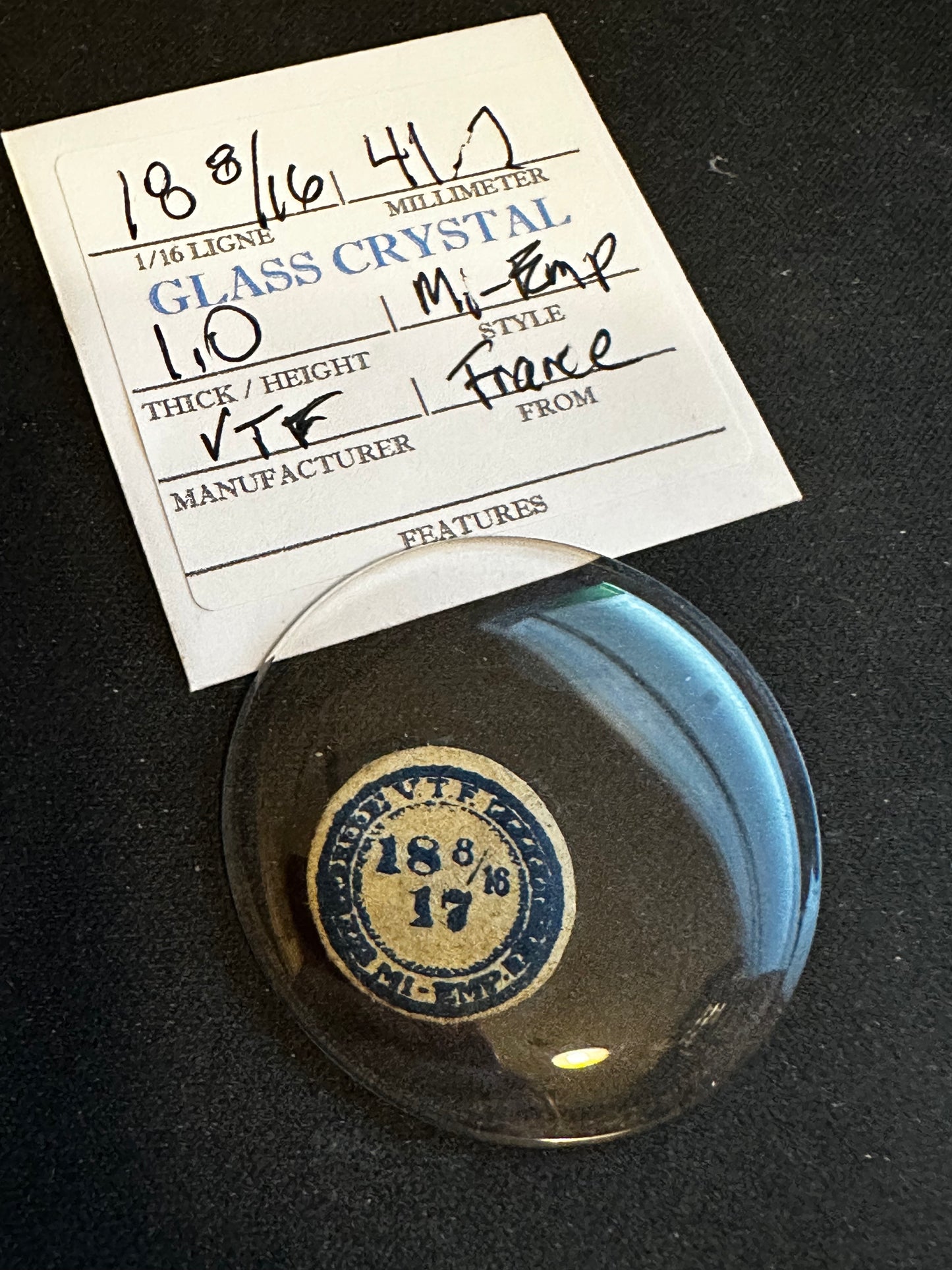 VTF Vintage Glass Pocket Watch Crystal 18-8/16 (~41.7mm) - NOS