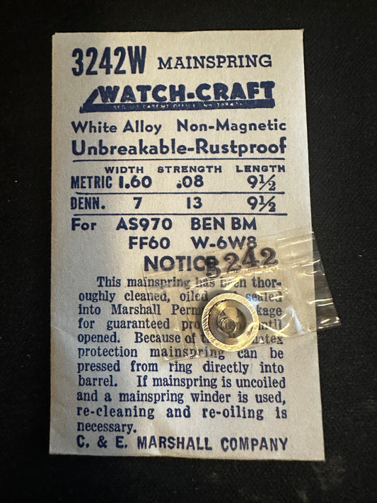 WATCH-CRAFT Mainspring 3242W for AS 970, Benrus BM, Font 60, Wittnauer 6W8 - Alloy