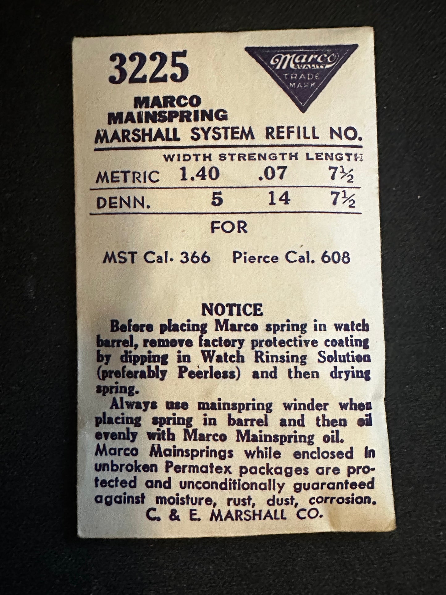 Marco Mainspring 3225 for Pierce 608, MST 366, Kurth 13-10 - Steel