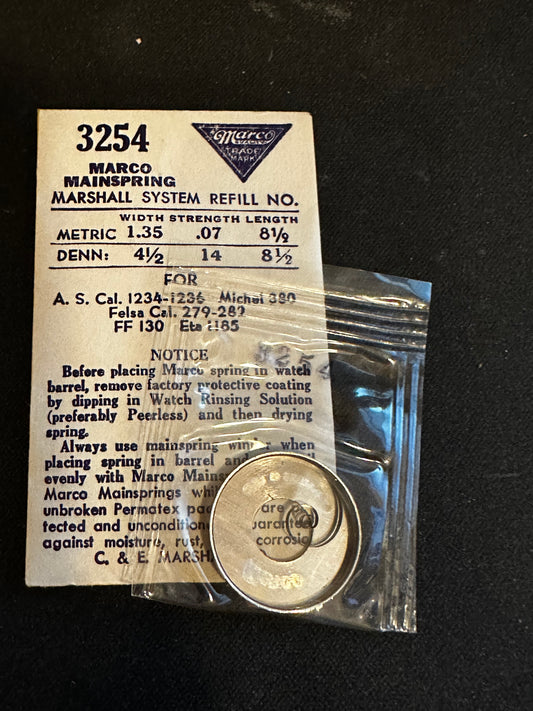 Marco Mainspring #3254 for AS 1234, 1236, Felsa 279, 282, Font 130, ETA 1185 - Steel