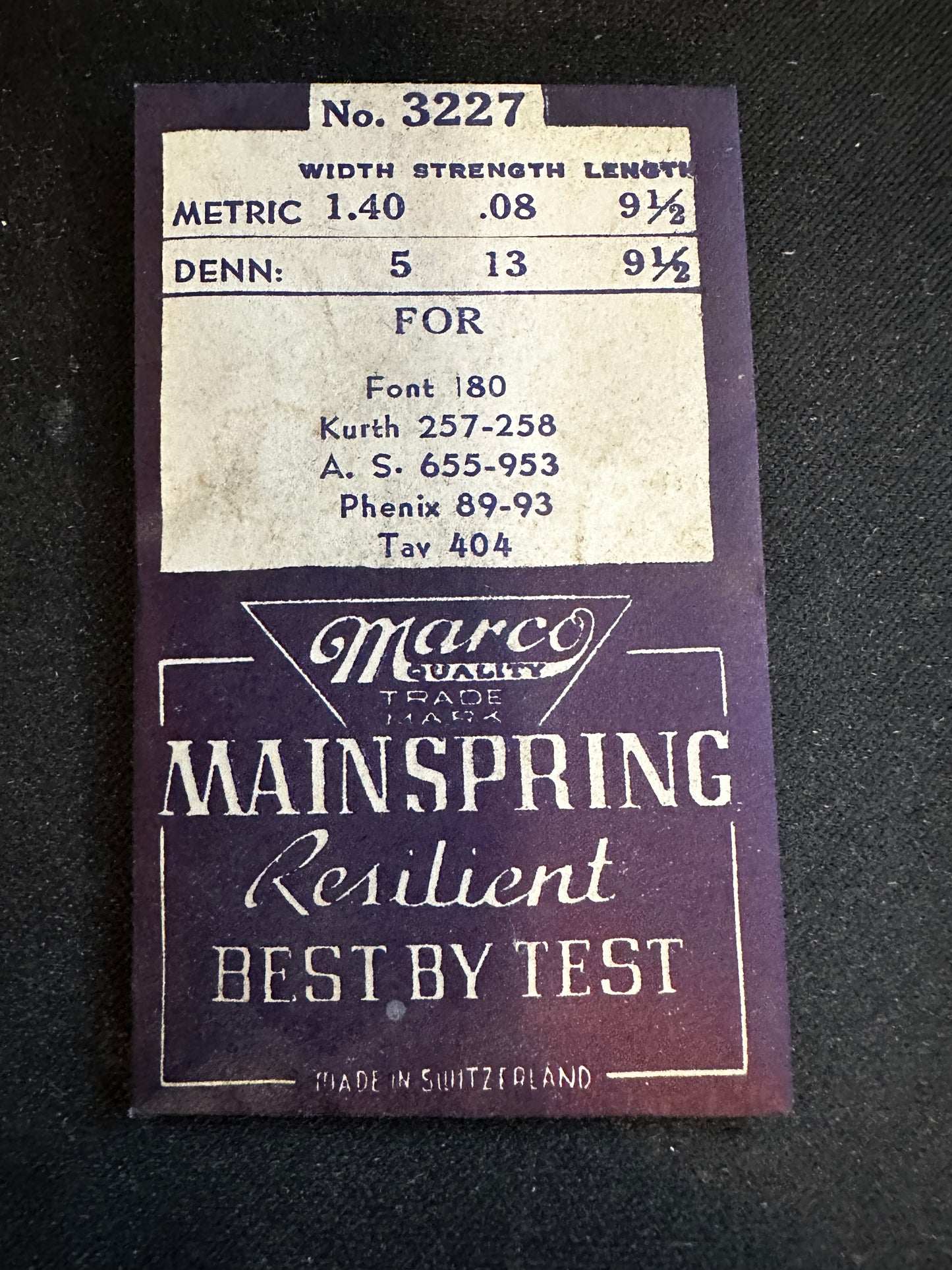 Marco Mainspring #3227 for AS 1323, Bulova 9AS, 10BRC, Kurth 257, 258, Tavannes 404 - Steel
