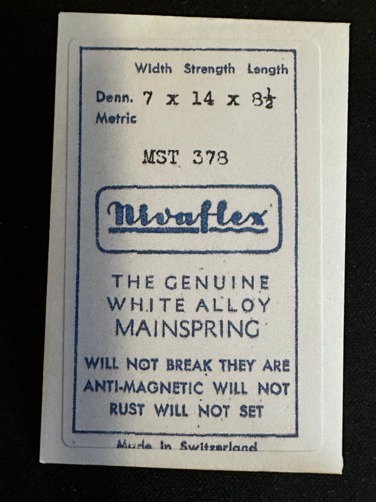 Nivaflex Unbreakable Mainspring N7150 for MST caliber 378 - Alloy