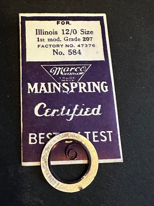 Marco Mainspring #584 for Illinois 12/0s Factory No. 47376 - Steel