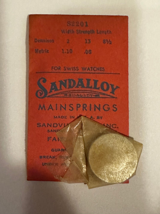 Sandsteel Sandalloy Mainspring S2201 for AS 748, 772, Font 355, A. Michel 630, 631, 632, Universal 220 - Alloy