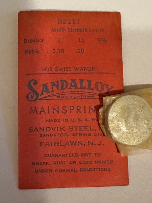 Sandsteel Sandalloy Mainspring S2217 for Font 1146, Bulova 8AN, Gruen 723 - Alloy
