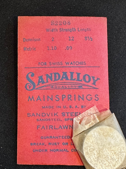 Sandsteel Sandalloy Mainspring S2208 for AS 555, 815, 846, 869, 878, 885, 921, 1092, Bulova 6K, 6S, 8P - Alloy