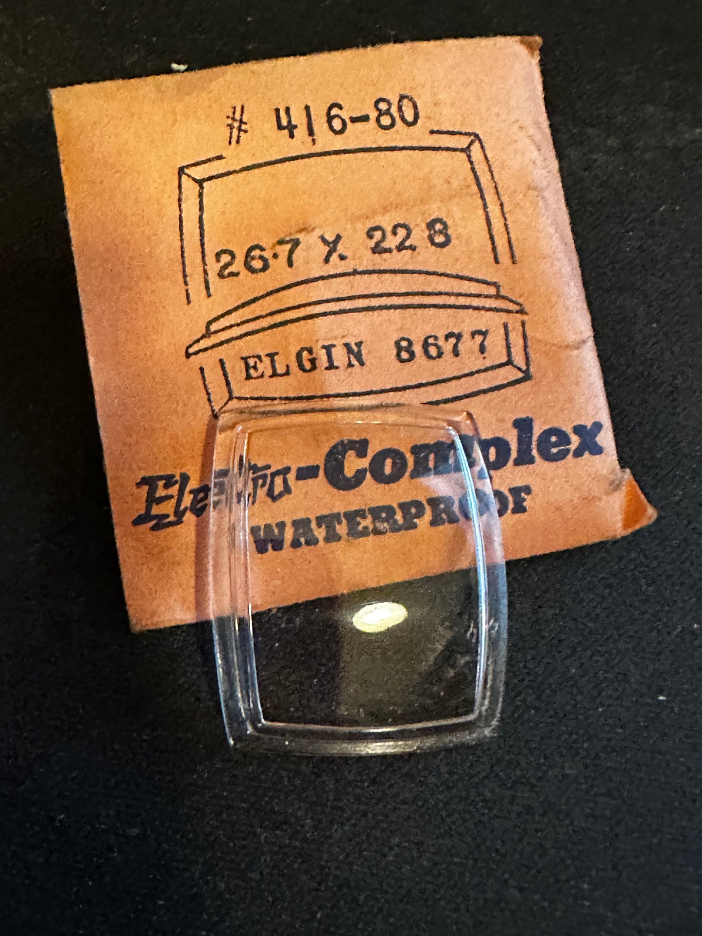Electro-Seal #416-80 Watch Crystal 26.7 x 22.8mm for Elgin case #8677 Wrist Watch - New