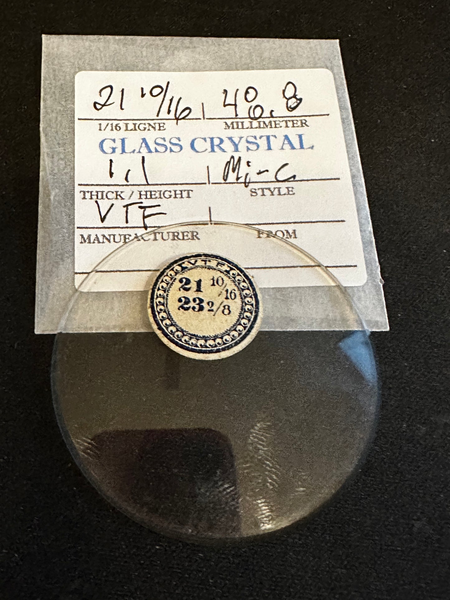 VTF Vintage Glass Pocket Watch Crystal 21-10/16 (~48.8mm) - NOS