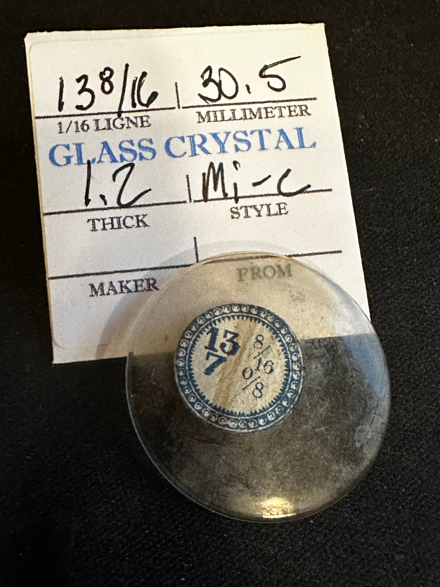 Vintage Glass Watch Crystal 13-8/16 (~30.5mm) - NOS