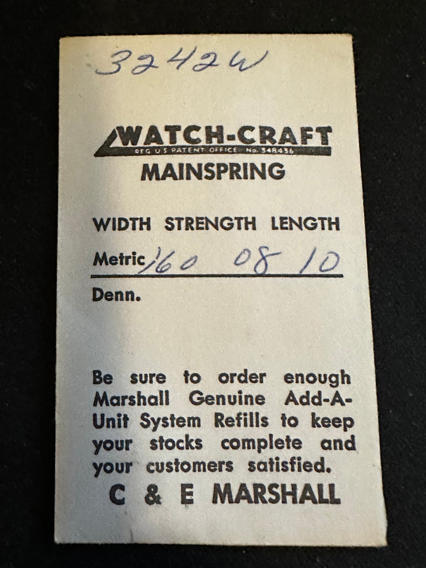 WATCH-CRAFT Mainspring 3242W for AS 970, Benrus BM, Font 60, Wittnauer 6W8 - Alloy