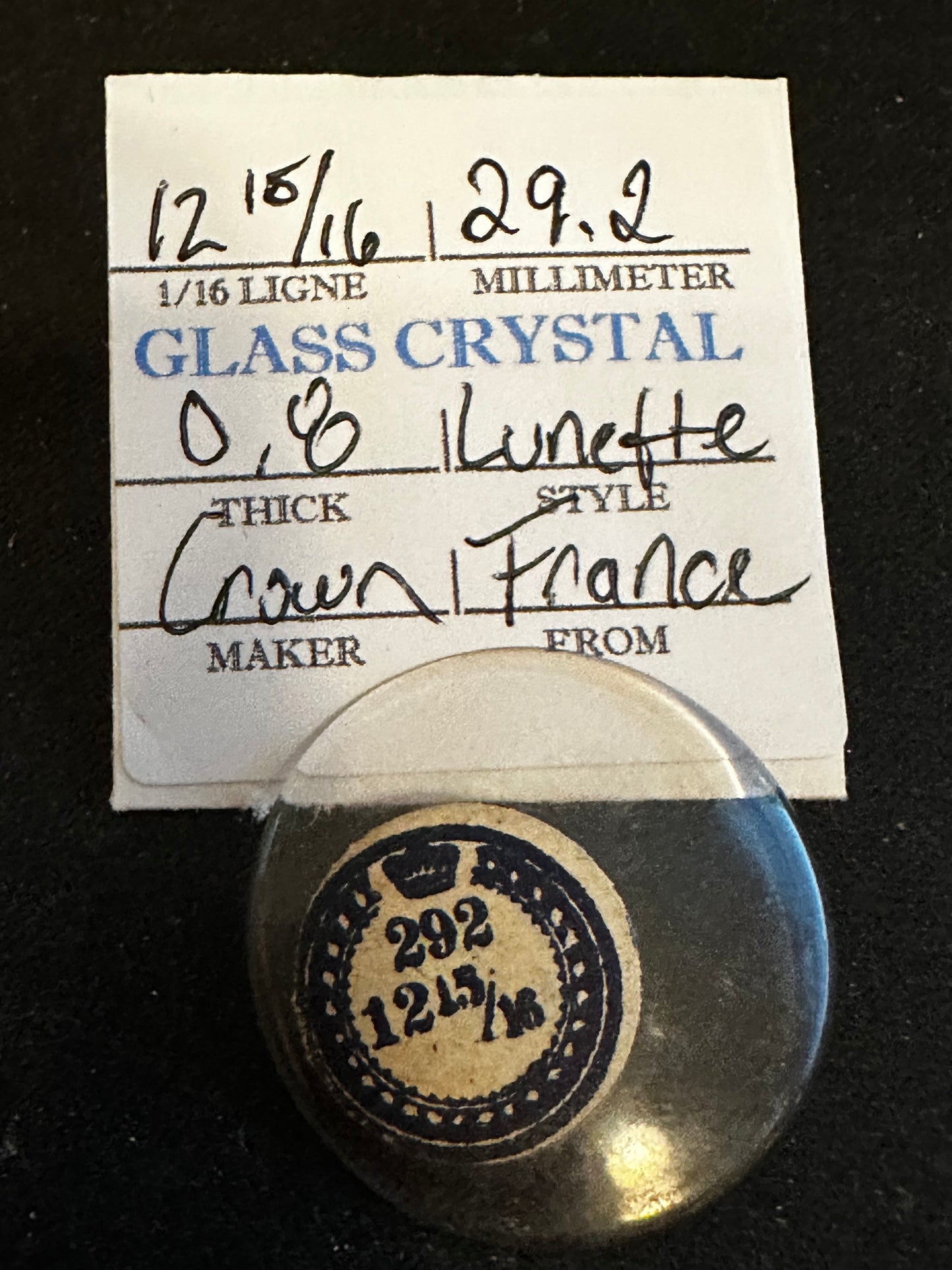 Crown Vintage Glass Watch Crystal 12-15/16 (29.2mm) - NOS