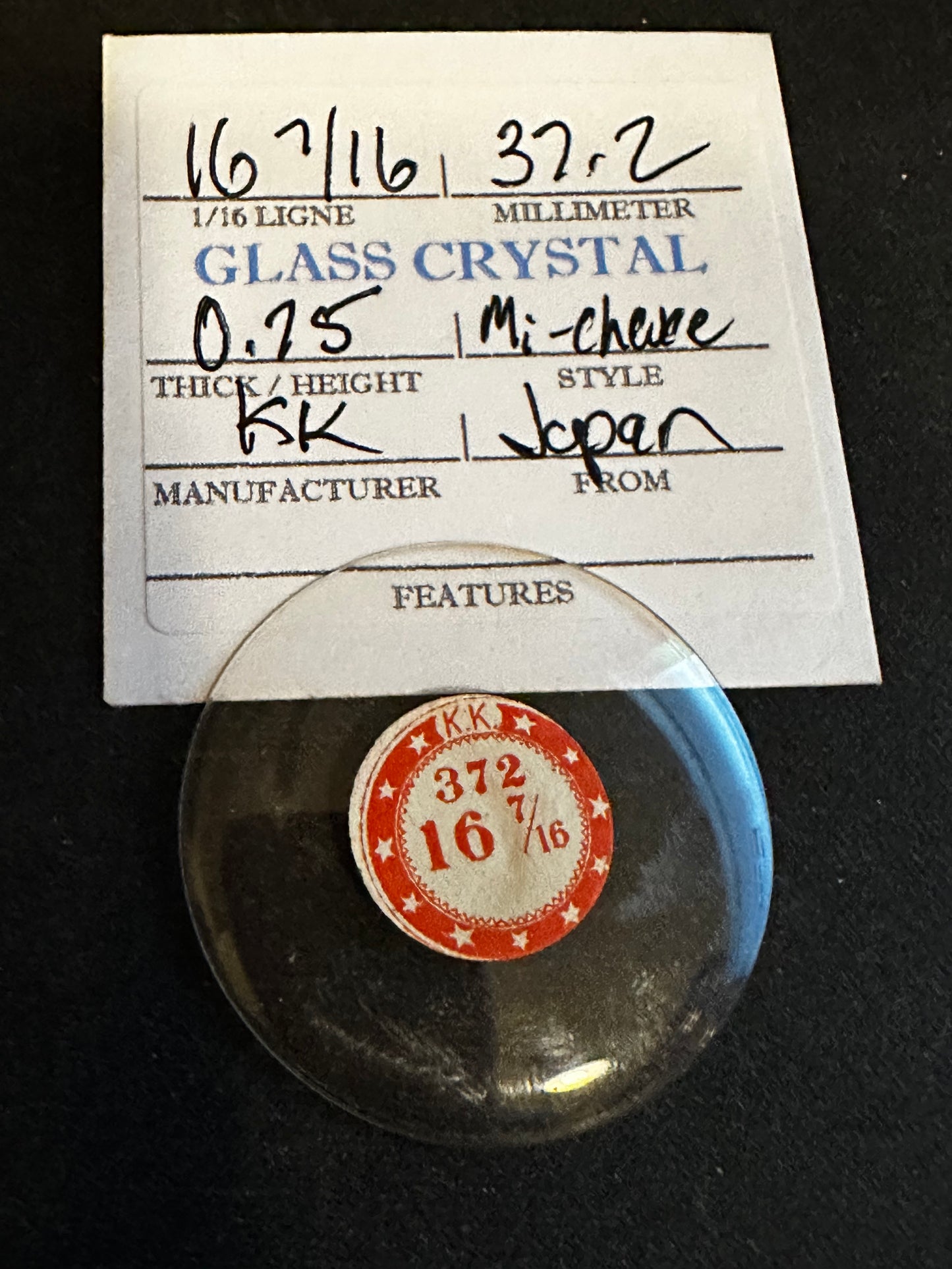 KK Mi-Chevee Vintage Glass Pocket Watch Crystal 16-7/16 (37.2mm) - NOS