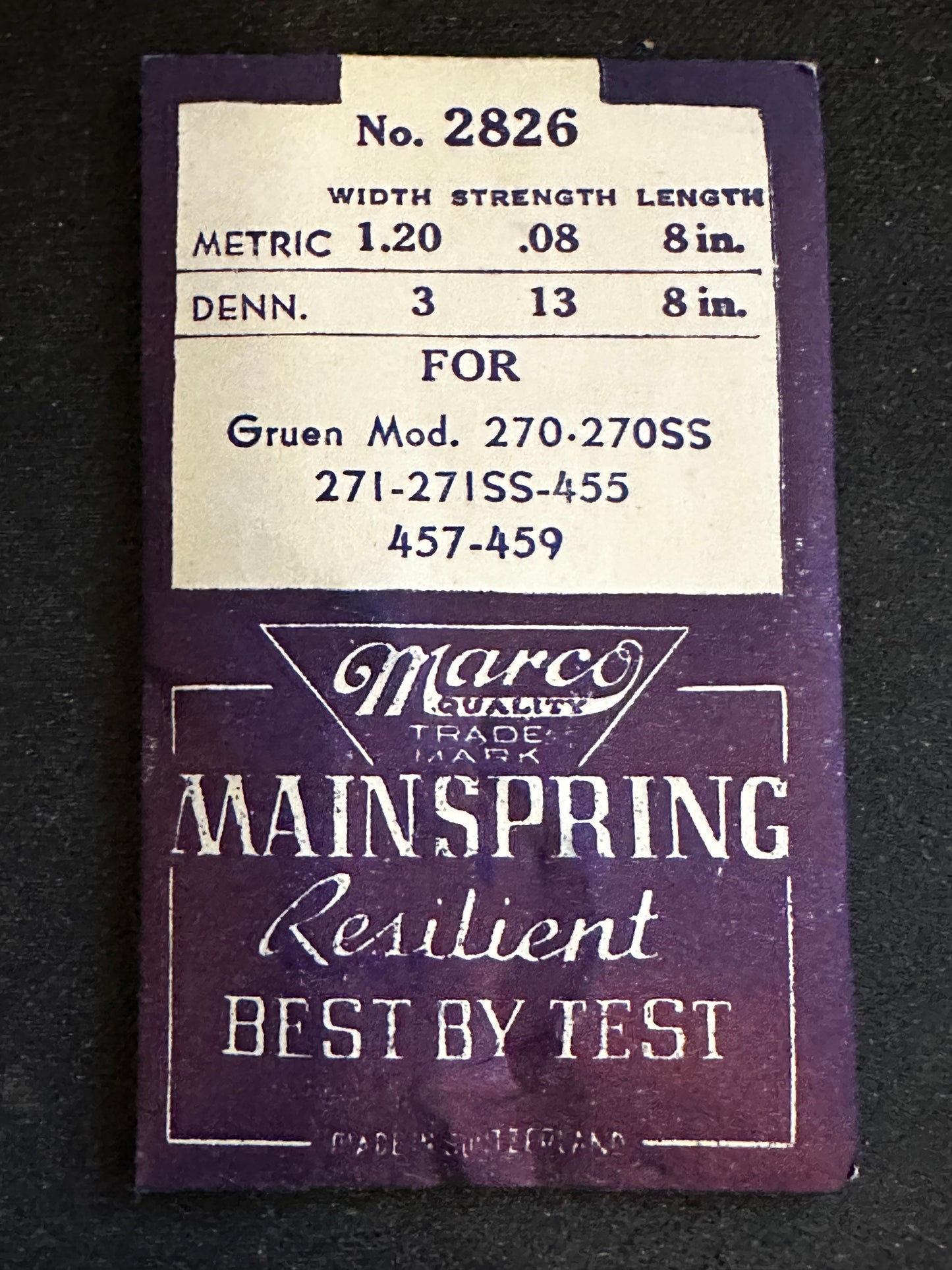 Marco Mainspring #2826 for Kurth 200, Gruen 270, 271, 272, 455, 457, 459, Tissot 17.2 - Steel