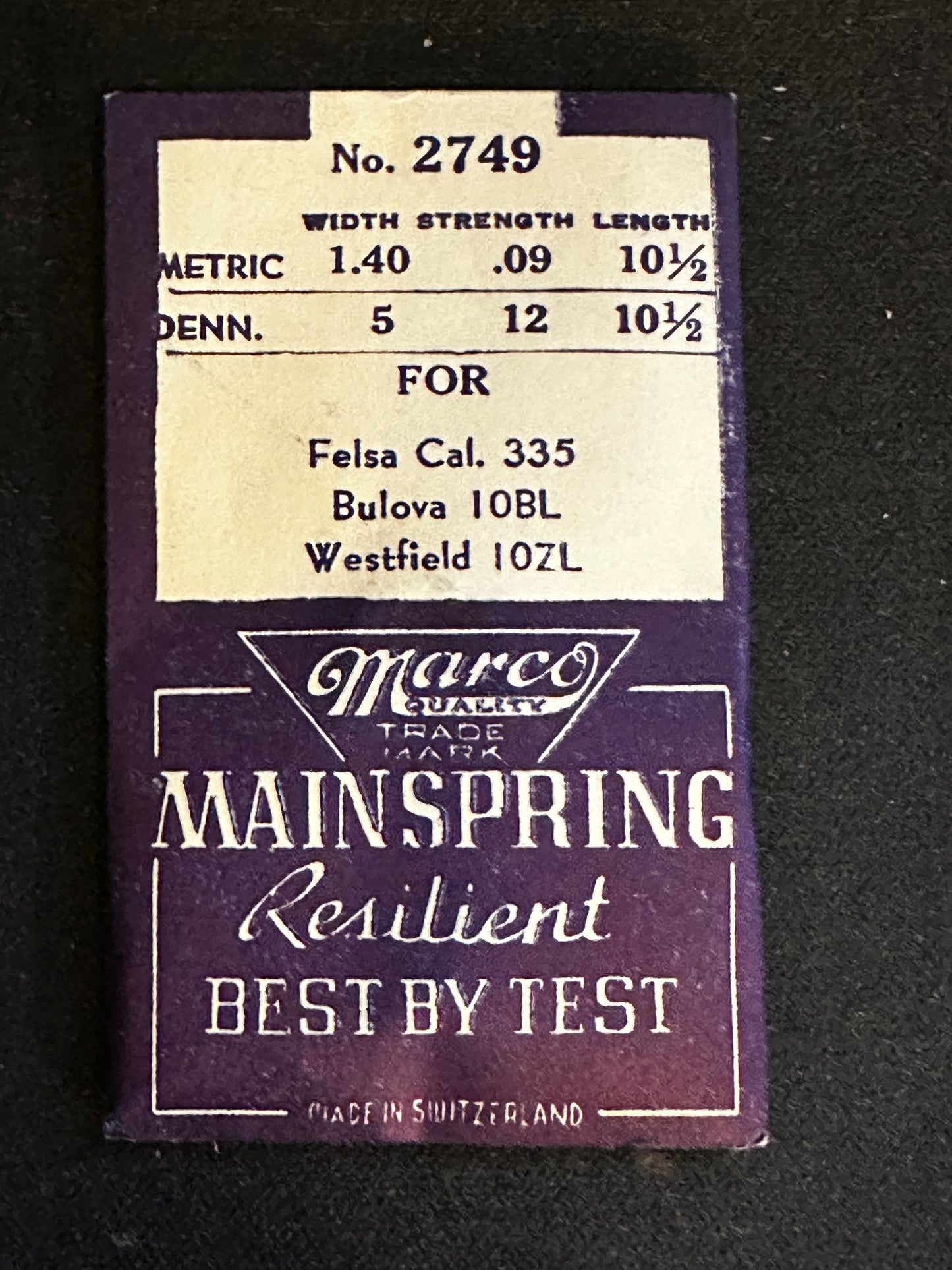 Marco Mainspring #2749 for Felsa 335, Tissot 17.5SC, Rolex NA (620 / 630), Bulova 10BL - Steel