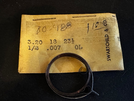 Swartchild OPEN LOOP Clock Mainspring - 1/8" x .007" x 23½" Long - No. 80-988