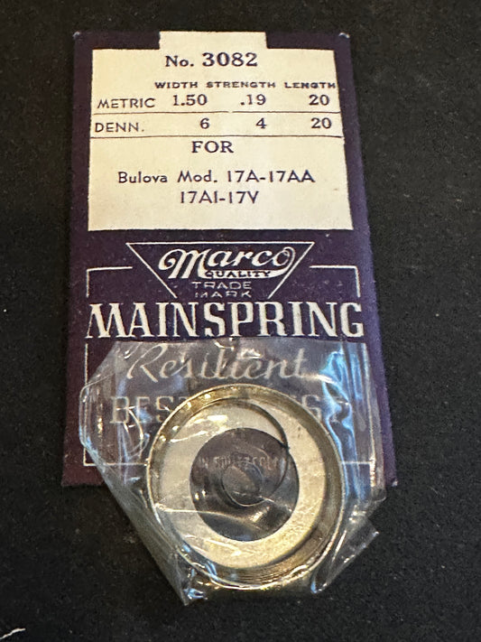 Marco Mainspring #3082 for Bulova caliber 17A, 17AA, 17AI, 17V - Steel