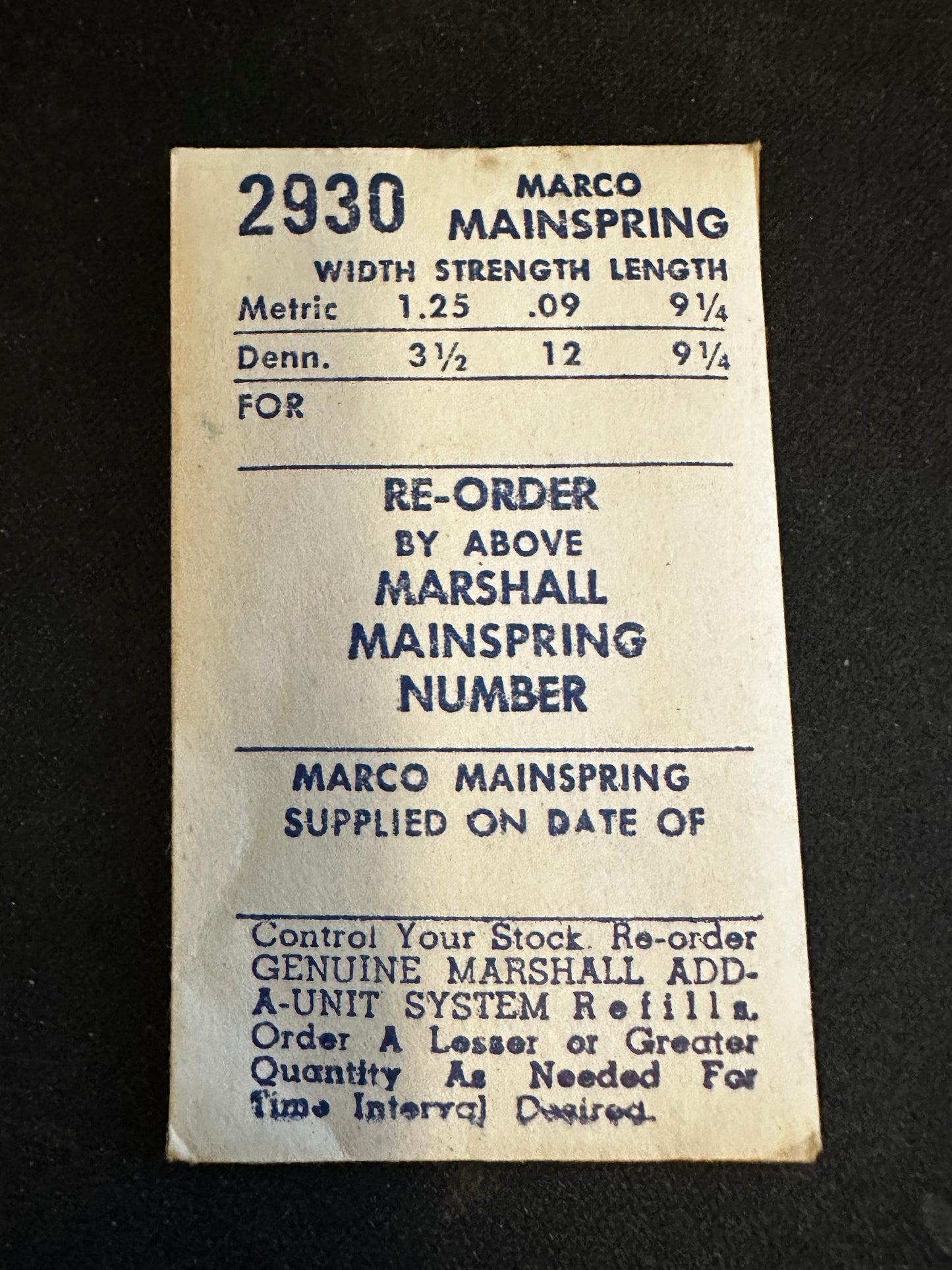 Marco Mainspring #2930 for Cortebert caliber 601, MST caliber 315 - Steel