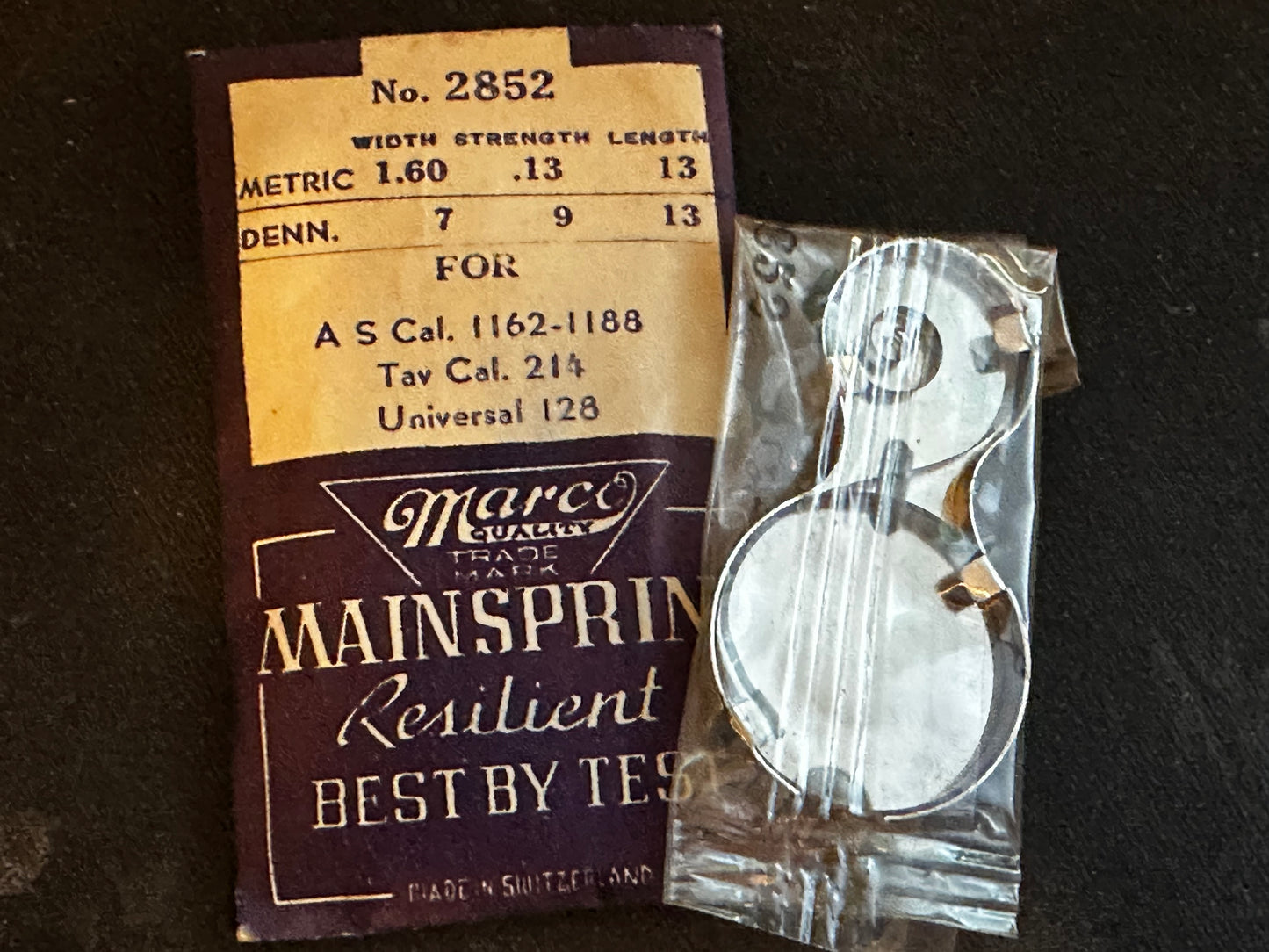 Marco Mainspring #2852 for Universal 128, 129, Tavannes 214, AS 1162, 1188 - Steel