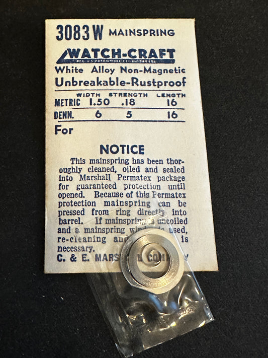 WATCH-CRAFT Mainspring 3083W for Valjoux 22, 71, Heuer 345, 346, 350 Chronographs - Alloy