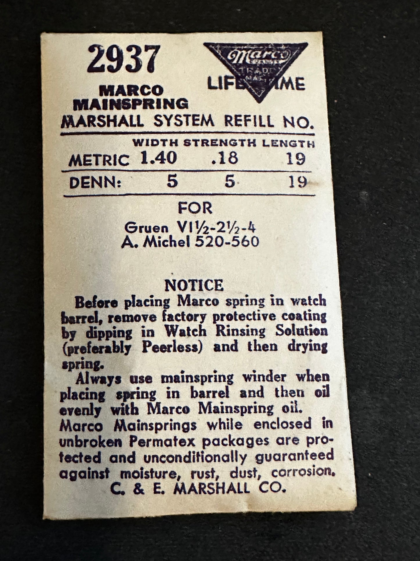 Marco Mainspring #2937 for Gruen Veri-Thin V, 1½, 2½, 4 - Steel