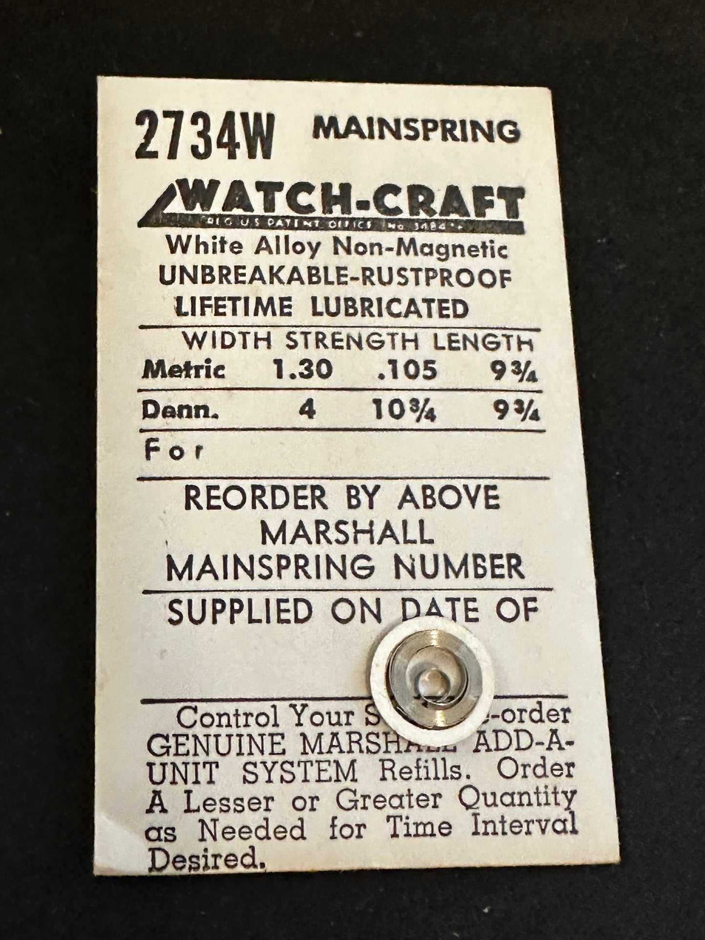 WATCH-CRAFT Mainspring 2734W for AS 345, 364, 375, 388, 392, 411, 574, 902 -Alloy