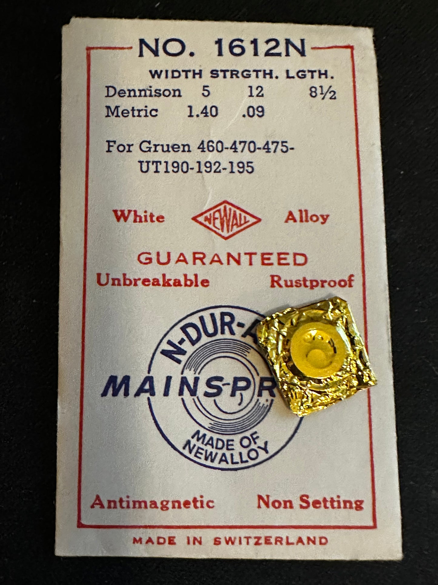 NEWALL Mainspring #1612N for Gruen 460, 470, 475, Unitas 190, 192, 195 - Alloy