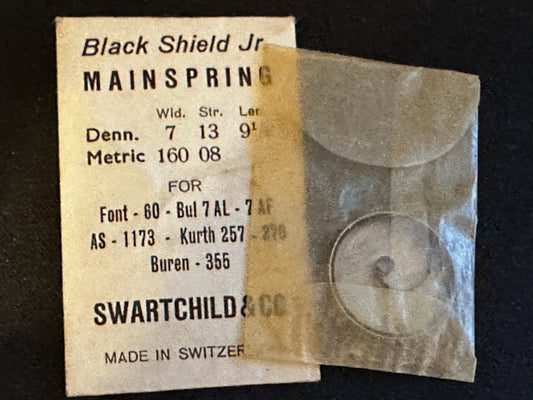 Swartchild Black Shield Jr Mainspring for Font 60, AS 1173, Bulova 7AL, 7AF - Steel