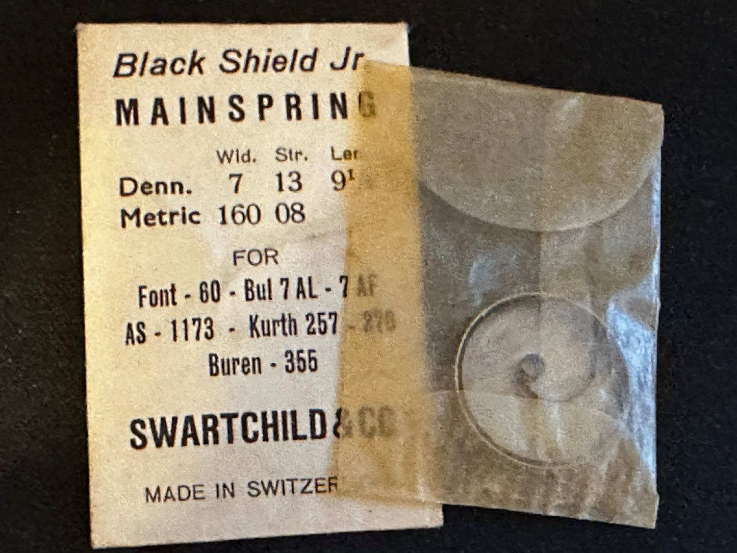 Swartchild Black Shield Jr Mainspring for Font 60, AS 1173, Bulova 7AL, 7AF - Steel
