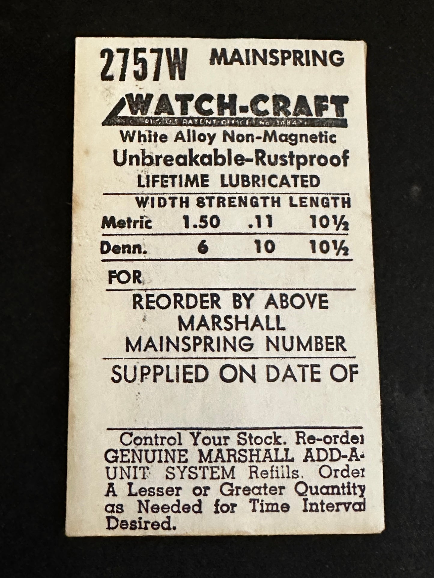 WATCH-CRAFT Mainspring 2757W for AS 922, 1280, 1287, MST 352, 371, MV F - Alloy