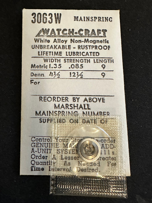 WATCH-CRAFT Mainspring 3063W for AS 735, Unitas 190, Cortebert 190, 516, 518 - Alloy
