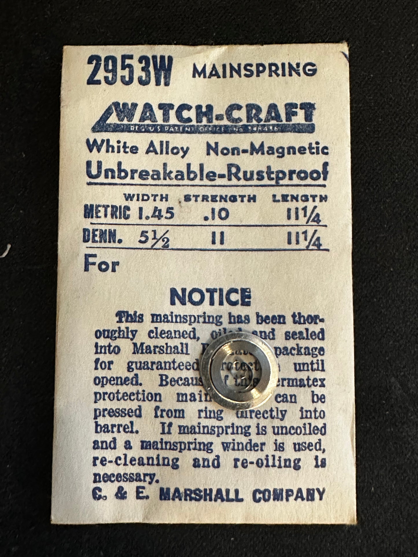 WATCH-CRAFT Mainspring 2953W for AS 328, 333, 344, Eterna 1267, Elgin 627 - Alloy