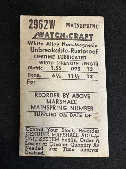 WATCH-CRAFT Mainspring 2962W for Universal 262, Buren 380, AS 574, 954, Unitas 560 - Alloy